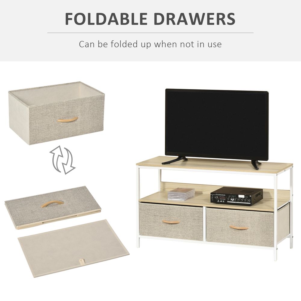 TV Cabinet, TV Console Unit with 2 Foldable Linen Drawers Maple Colour - TV Unit from HOMCOM