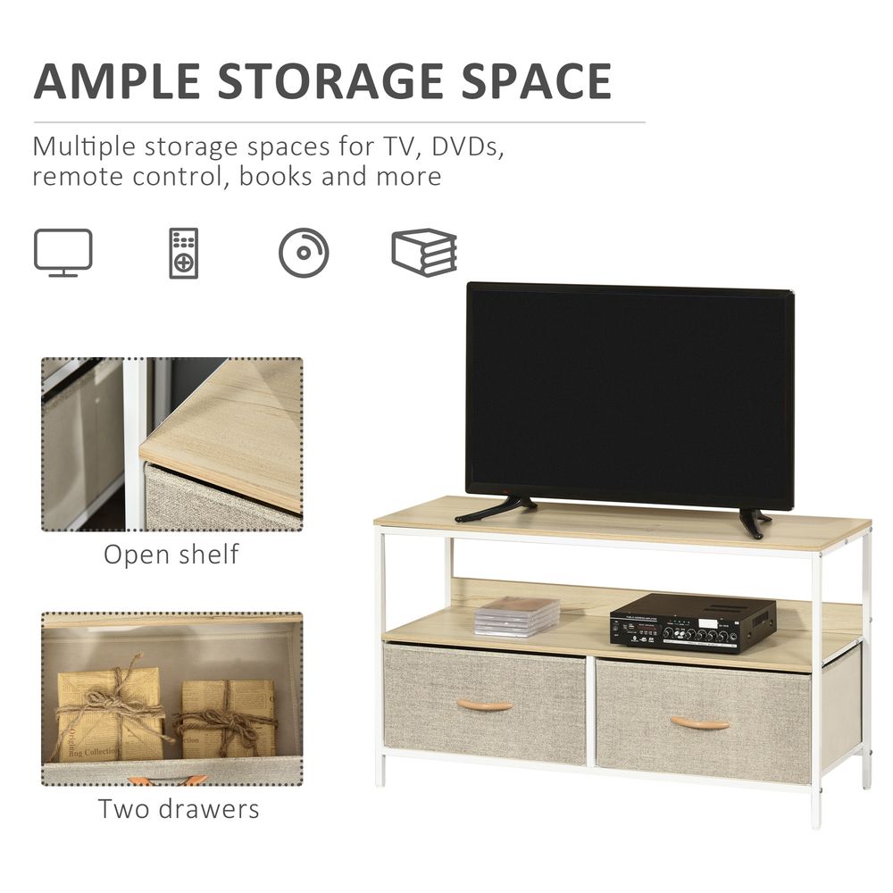 TV Cabinet, TV Console Unit with 2 Foldable Linen Drawers Maple Colour - TV Unit from HOMCOM