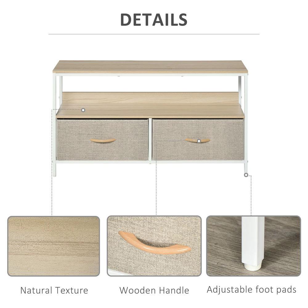 TV Cabinet, TV Console Unit with 2 Foldable Linen Drawers Maple Colour by HOMCOM