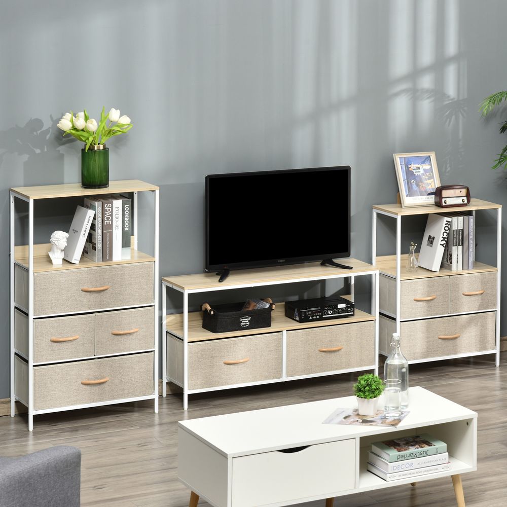 TV Cabinet, TV Console Unit with 2 Foldable Linen Drawers Maple Colour - TV Unit from HOMCOM