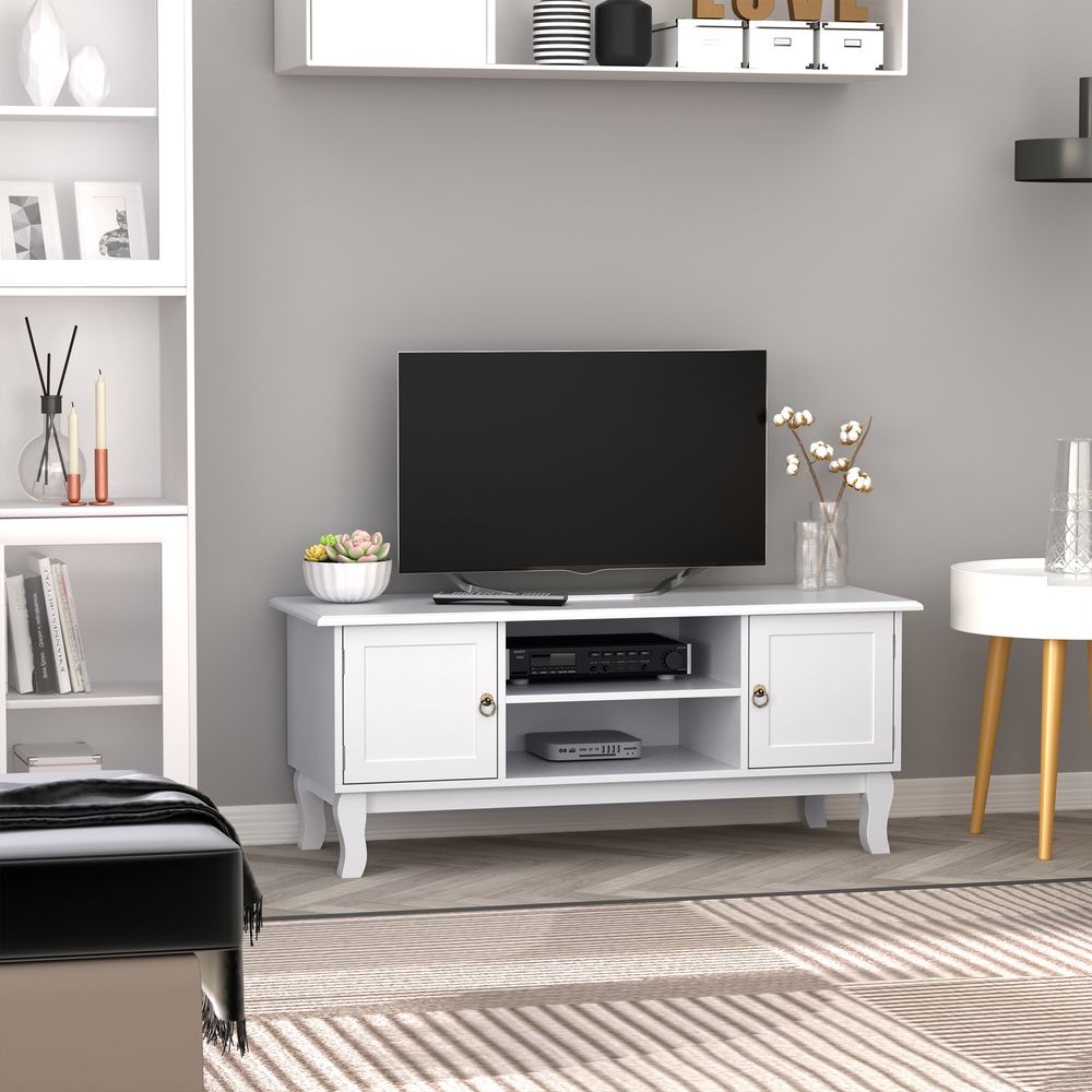 TV Stand Unit Corner Table, MDF-Ivory White - TV Unit from HOMCOM