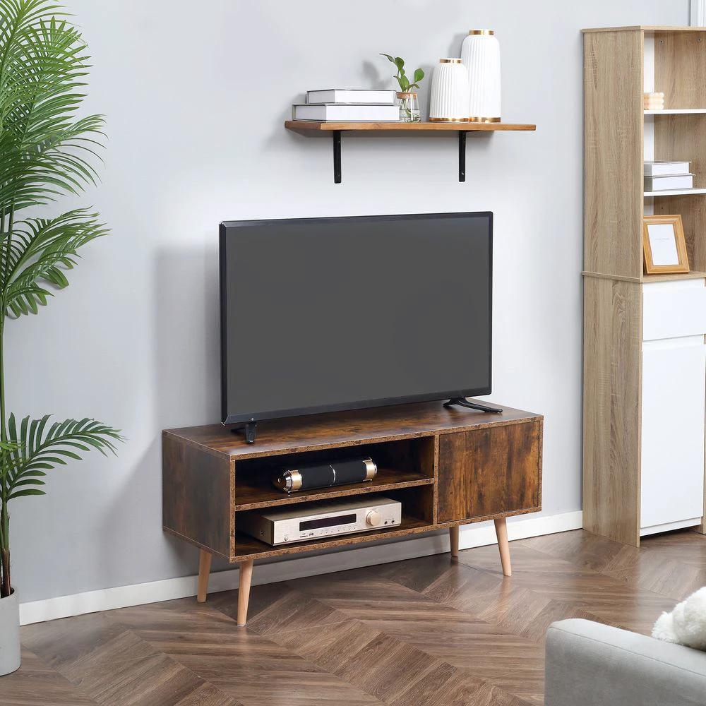 TV Unit Cabinet for TVs up to 55Inches with Cupboard Shelves, Brown by HOMCOM