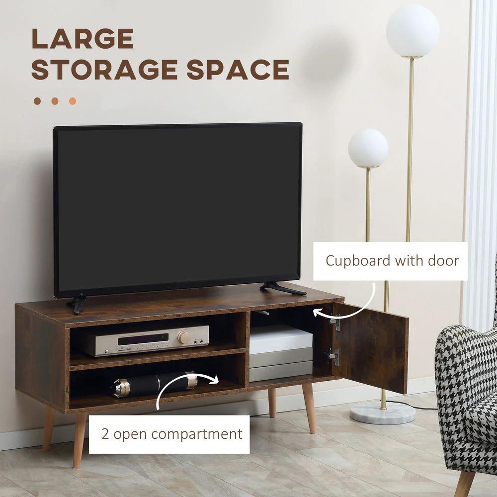 TV Unit Cabinet for TVs up to 55Inches with Cupboard Shelves, Brown by HOMCOM