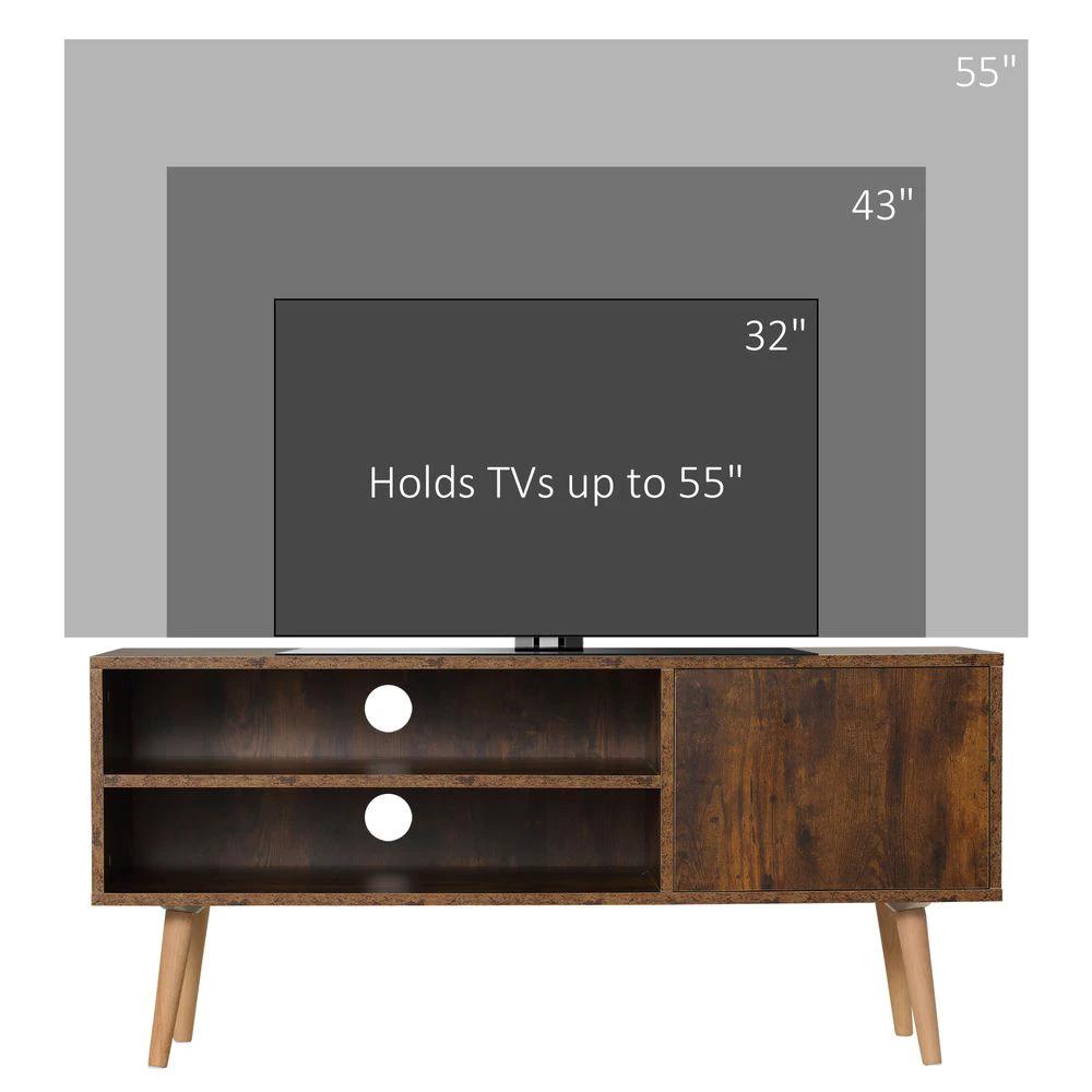 TV Unit Cabinet for TVs up to 55Inches with Cupboard Shelves, Brown by HOMCOM