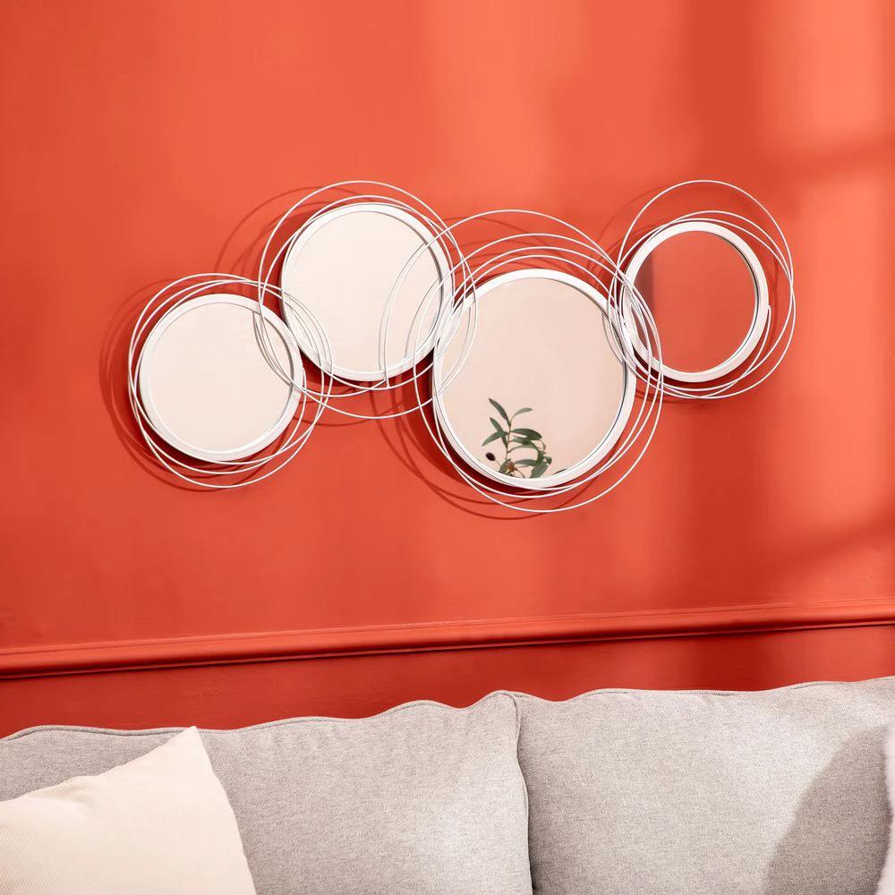 HOMCOM Metal Wall Art Decorative Mirror Decor Modern Wall Sculpture, Silver - Uncategorized Wall Art