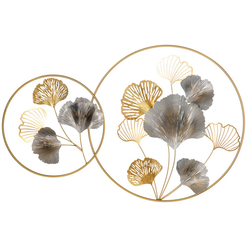 Minimalist Metal Wall Art Ginkgo Leaves Hanging Wall Sculpture, Gold - Wall Art from HOMCOM