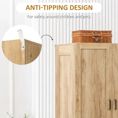 2 Door Wardrobe, Modern Wardrobe w/ 2 Drawer, Hanging Rail for Bedroom Natural - Wardrobe from HOMCOM