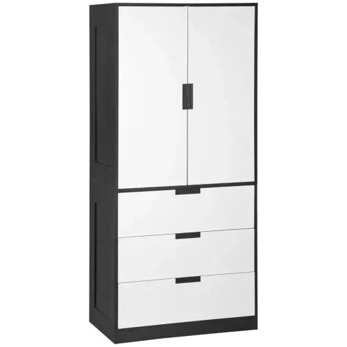 2 Door Wardrobe Modern Wardrobe with 3 Drawer and Hanging Rod for Bedroom White by HOMCOM