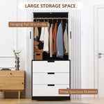 2 Door Wardrobe Modern Wardrobe with 3 Drawer and Hanging Rod for Bedroom White - Wardrobe from HOMCOM