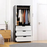 2 Door Wardrobe Modern Wardrobe with 3 Drawer and Hanging Rod for Bedroom White - Wardrobe from HOMCOM