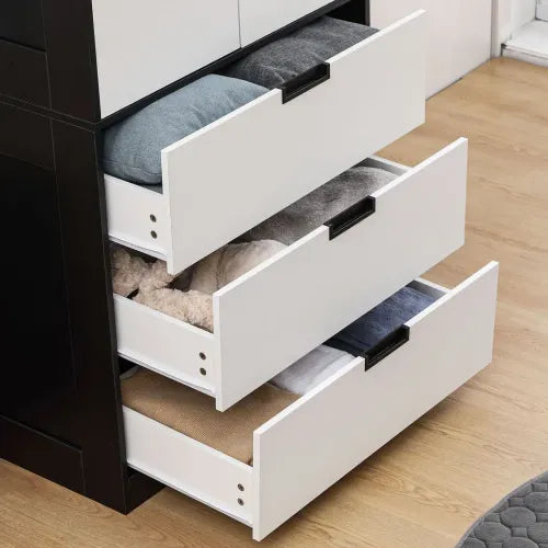 2 Door Wardrobe Modern Wardrobe with 3 Drawer and Hanging Rod for Bedroom White - Wardrobe from HOMCOM