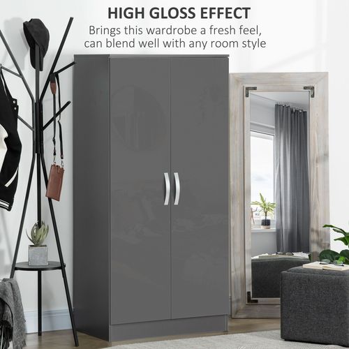 HOMCOM Modern Wardrobe Closet, Clothes Cabinet with High Glossing Door, Grey - Wardrobe from HOMCOM