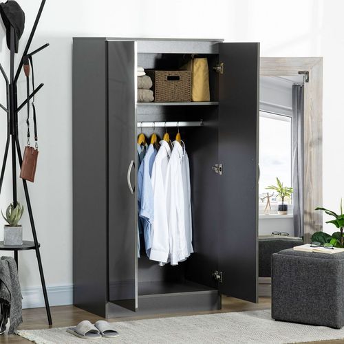HOMCOM Modern Wardrobe Closet, Clothes Cabinet with High Glossing Door, Grey - Wardrobe from HOMCOM
