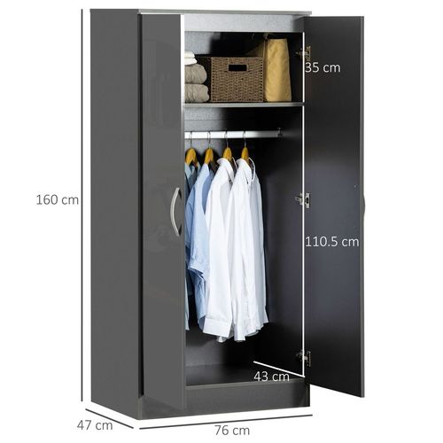 HOMCOM Modern Wardrobe Closet, Clothes Cabinet with High Glossing Door, Grey - Wardrobe from HOMCOM