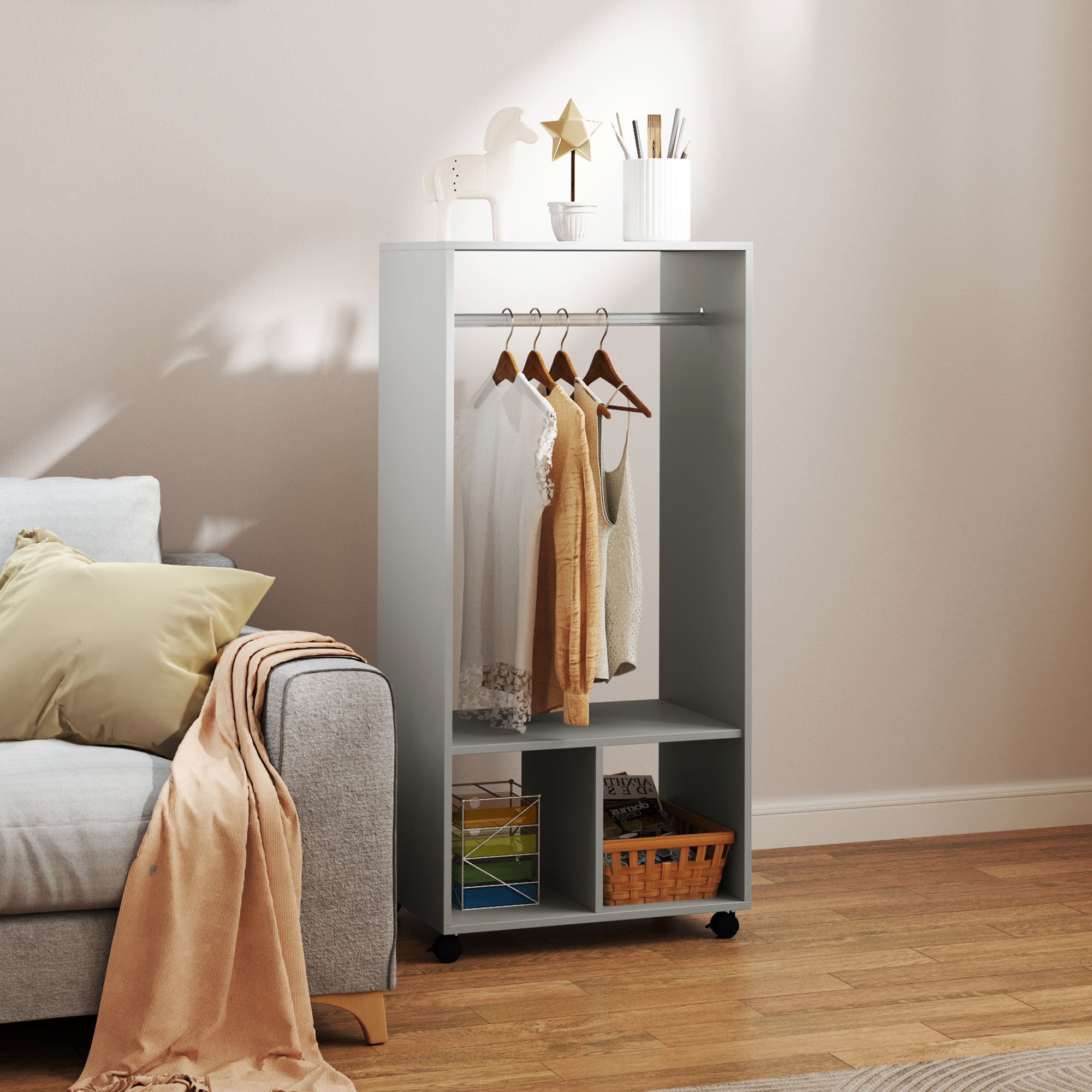HOMCOM Open Wardrobe Clothes Rail Bedroom Clothes Storage Rod Shelves Grey - Wardrobe from HOMCOM