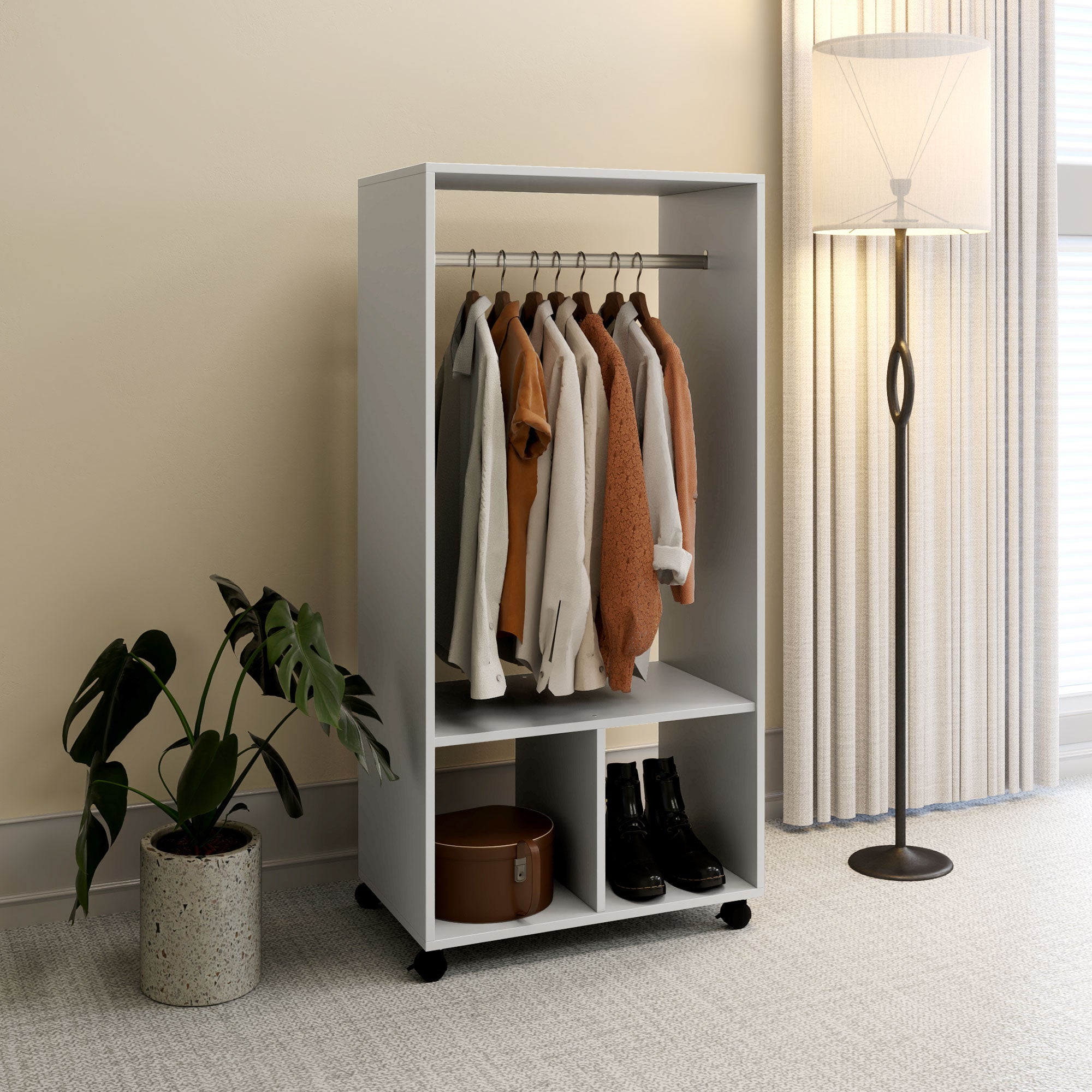 HOMCOM Open Wardrobe Clothes Rail Bedroom Clothes Storage Rod Shelves Grey - Wardrobe from HOMCOM