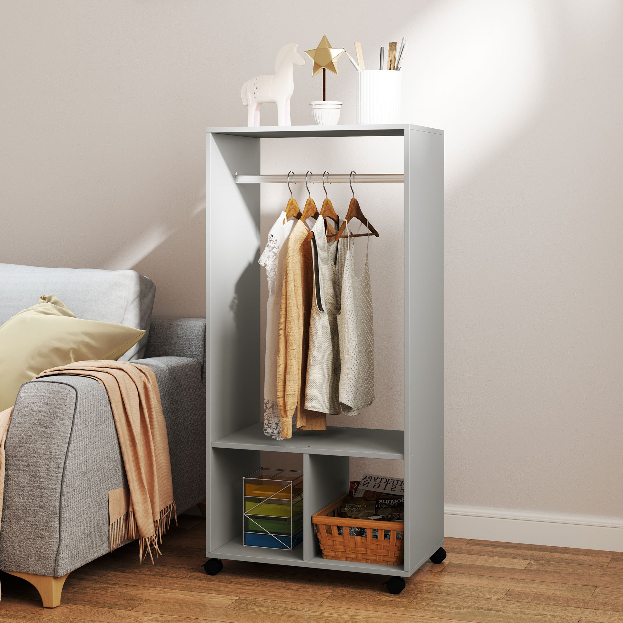 HOMCOM Open Wardrobe Clothes Rail Bedroom Clothes Storage Rod Shelves Grey - Wardrobe from HOMCOM