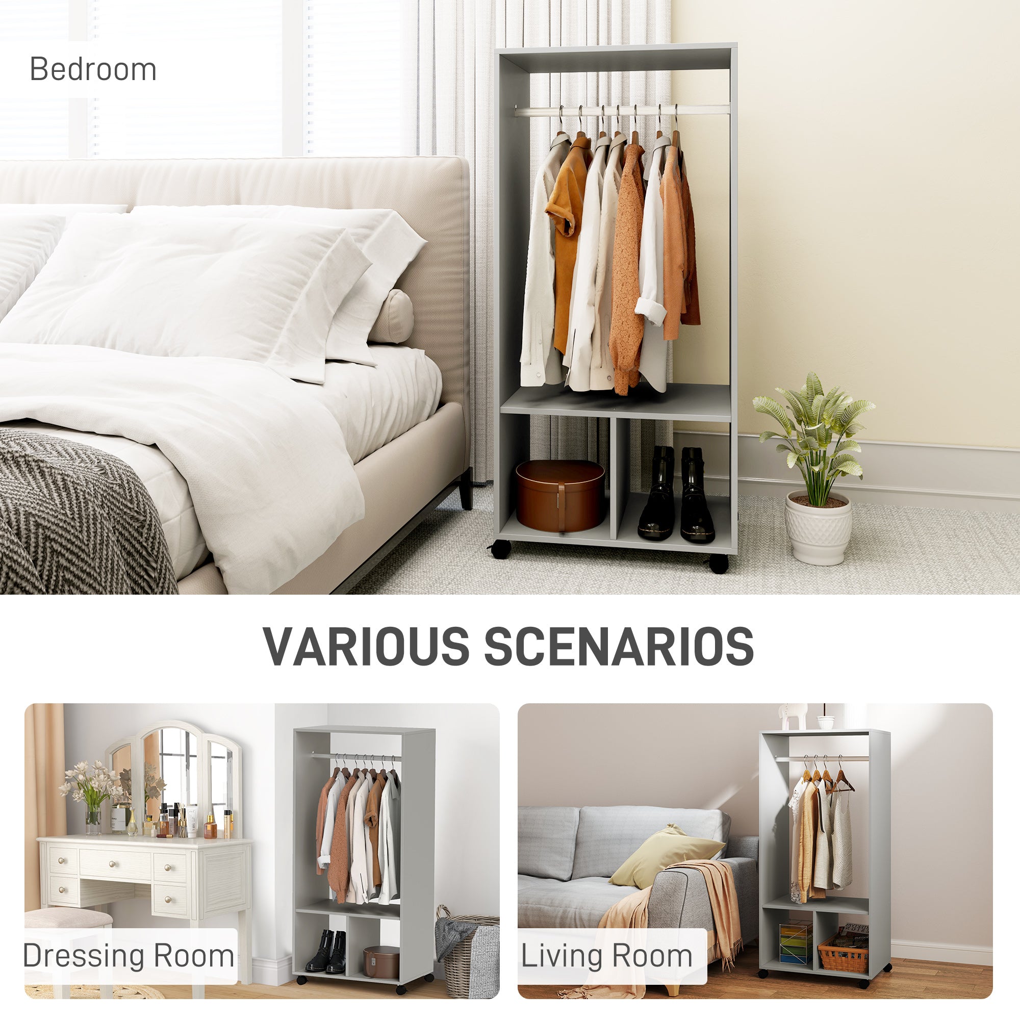 HOMCOM Open Wardrobe Clothes Rail Bedroom Clothes Storage Rod Shelves Grey - Wardrobe from HOMCOM
