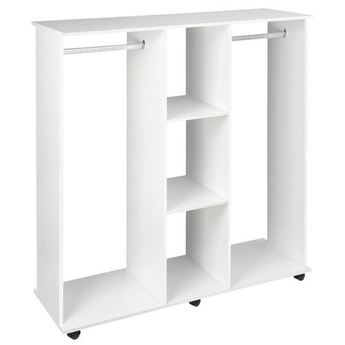 Mobile Double Open Wardrobe w/ Clothes Hanging Rail Colthing White - Wardrobe from HOMCOM