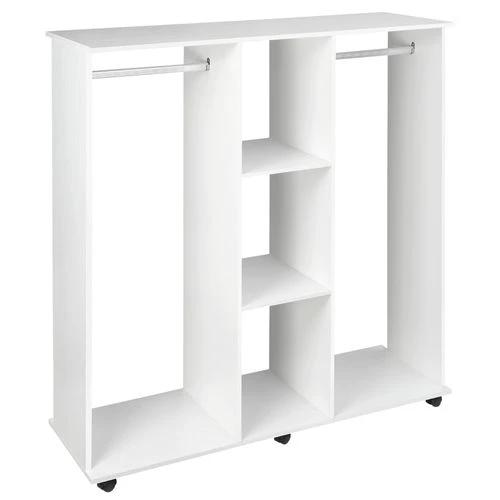 Mobile Double Open Wardrobe w/ Clothes Hanging Rail Colthing White by HOMCOM