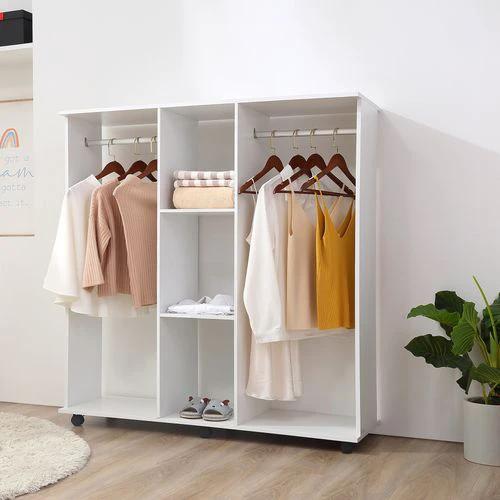 Mobile Double Open Wardrobe w/ Clothes Hanging Rail Colthing White by HOMCOM