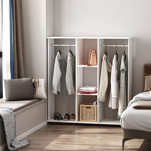Mobile Double Open Wardrobe w/ Clothes Hanging Rail Colthing White - Wardrobe from HOMCOM