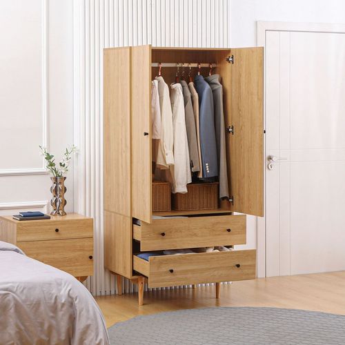 Modern Wardrobe with 2 Drawers, Hanging Rail, Clothes Organizer for Bedroom - Wardrobe from HOMCOM