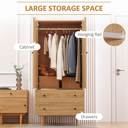 Modern Wardrobe with 2 Drawers, Hanging Rail, Clothes Organizer for Bedroom - Wardrobe from HOMCOM