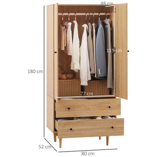 Modern Wardrobe with 2 Drawers, Hanging Rail, Clothes Organizer for Bedroom - Wardrobe from HOMCOM