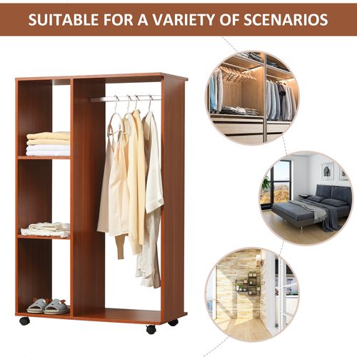 Open Wardrobe W/ Clothes Hanging Rail-Walnut - Wardrobe from HOMCOM
