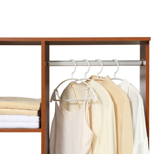 Open Wardrobe W/ Clothes Hanging Rail-Walnut - Wardrobe from HOMCOM