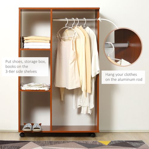 Open Wardrobe W/ Clothes Hanging Rail-Walnut - Wardrobe from HOMCOM