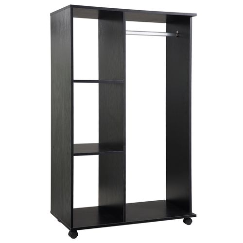 Rolling Open Wardrobe Hanging Rail Storage Shelves for Clothes, Black - Wardrobe from HOMCOM