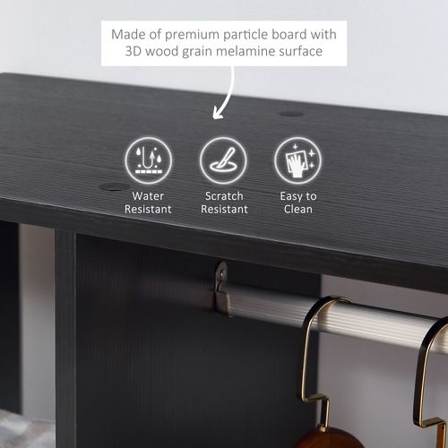 Rolling Open Wardrobe Hanging Rail Storage Shelves for Clothes, Black - Wardrobe from HOMCOM