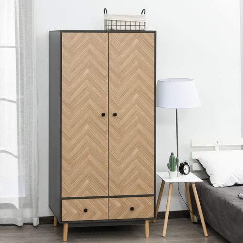 Wardrobe Cabinet Wood Grain 90x50x190cm-Grey/Oak - Wardrobe from HOMCOM