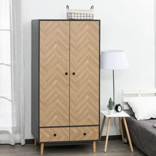 HOMCOM Wardrobe Cabinet Wood Grain 90x50x190cm-Grey/Oak - Wardrobe