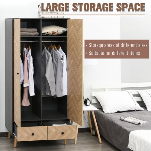 Wardrobe Cabinet Wood Grain 90x50x190cm-Grey/Oak - Wardrobe from HOMCOM