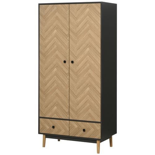 Wardrobe Cabinet Wood Grain 90x50x190cm-Grey/Oak - Wardrobe from HOMCOM