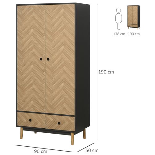 Wardrobe Cabinet Wood Grain 90x50x190cm-Grey/Oak - Wardrobe from HOMCOM