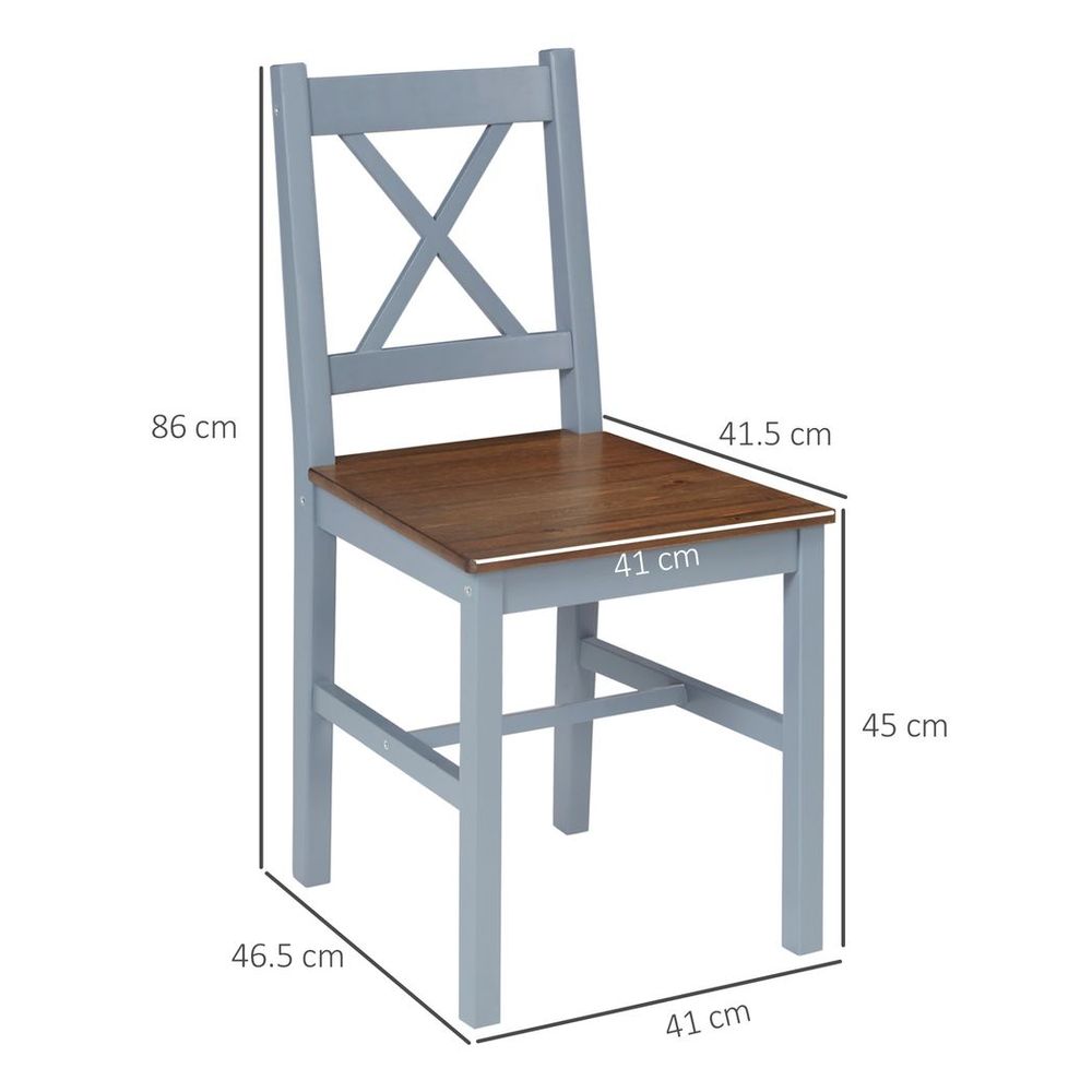 Dining Chairs Set of 2, Pine Wood Frame, Cross Back for Kitchen Grey - Wooden Chairs from HOMCOM