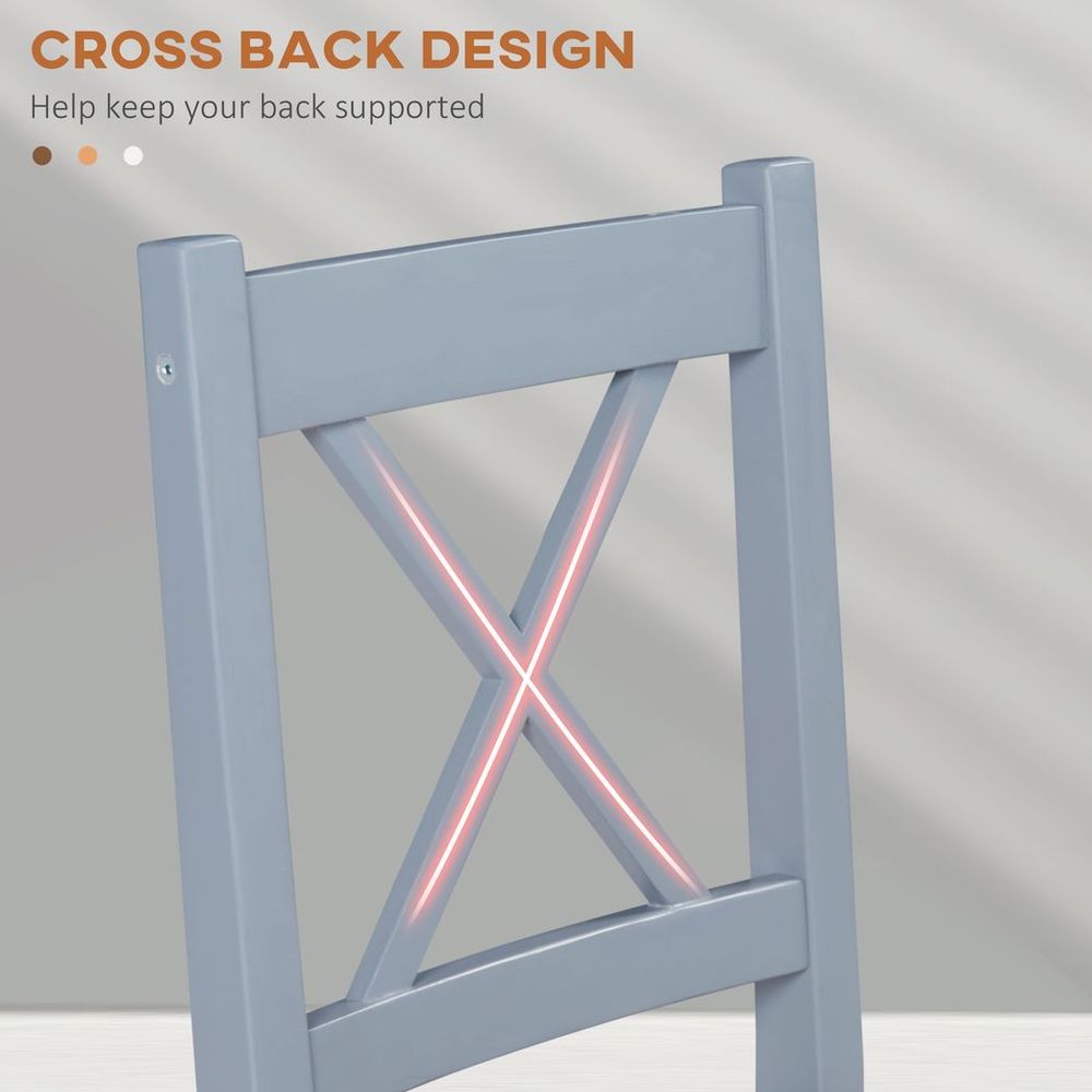 Dining Chairs Set of 2, Pine Wood Frame, Cross Back for Kitchen Grey - Wooden Chairs from HOMCOM