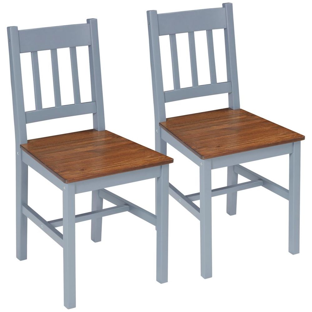 Dining Chairs Set of 2, Pine Wood Frame, Slat Back for Kitchen Grey - Wooden Chairs from HOMCOM