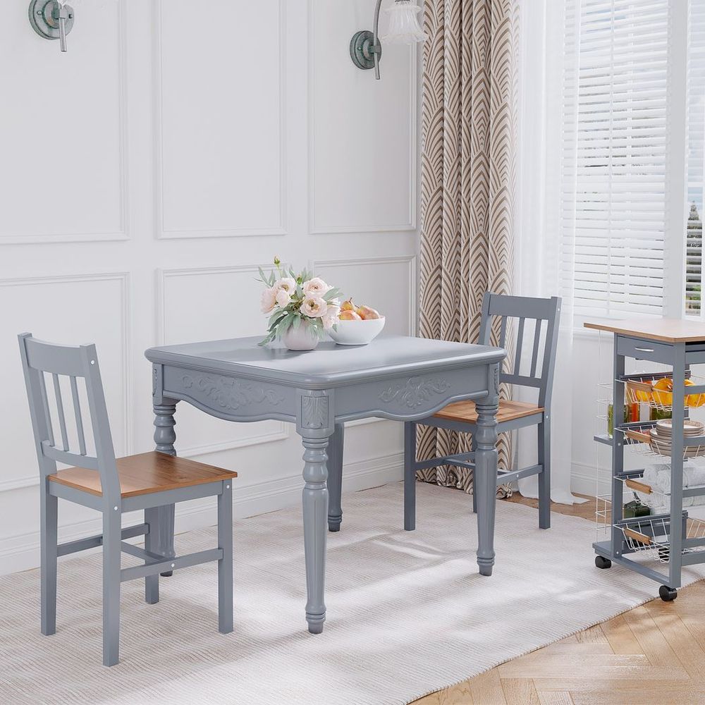 Dining Chairs Set of 2, Pine Wood Frame, Slat Back for Kitchen Grey - Wooden Chairs from HOMCOM