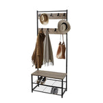 House of Home Coat Rack Stand with Shoe Storage Bench 9 Hooks Rustic Light Brown Entrance Hall - Uncategorized Shoe Storage