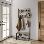 House of Home Coat Rack Stand with Shoe Storage Bench 9 Hooks Rustic Light Brown Entrance Hall - Uncategorized Shoe Storage