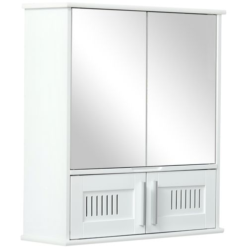 Bathroom Mirror Cabinet, Wall Mounted Storage Cupboard Double Doors White - Mirror from kleankin
