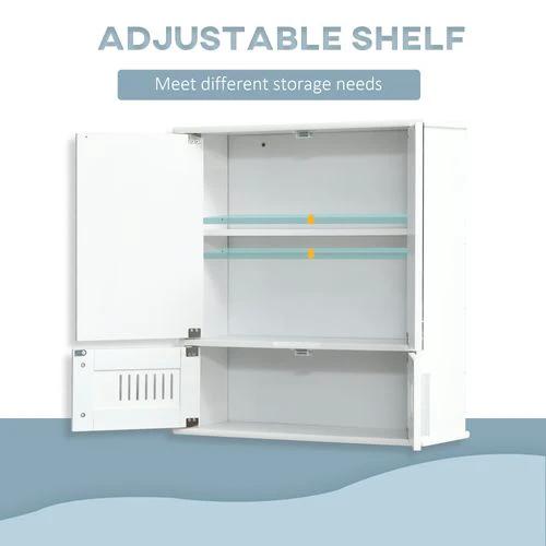 Bathroom Mirror Cabinet, Wall Mounted Storage Cupboard Double Doors White by kleankin