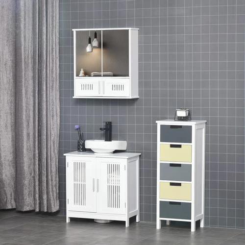 Bathroom Mirror Cabinet, Wall Mounted Storage Cupboard Double Doors White by kleankin