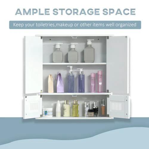 Bathroom Mirror Cabinet, Wall Mounted Storage Cupboard Double Doors White by kleankin