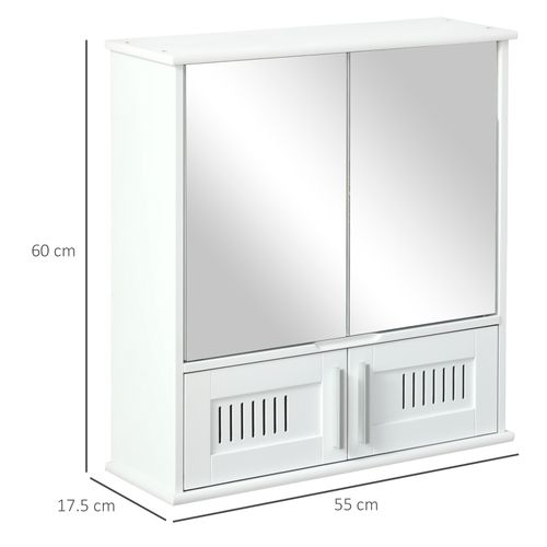 Bathroom Mirror Cabinet, Wall Mounted Storage Cupboard Double Doors White - Mirror from kleankin